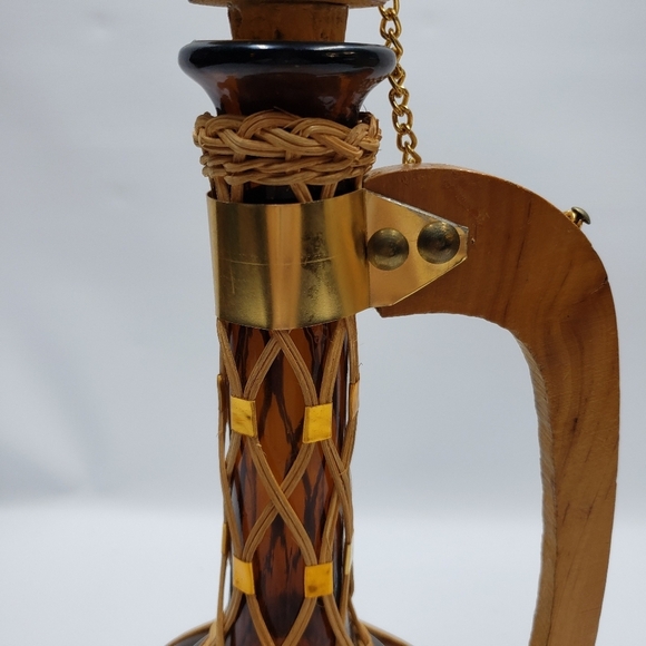 Vintage Carafe Bottle Hand Made Brown Amber Glass Wicker Boho - Picture 8 of 16